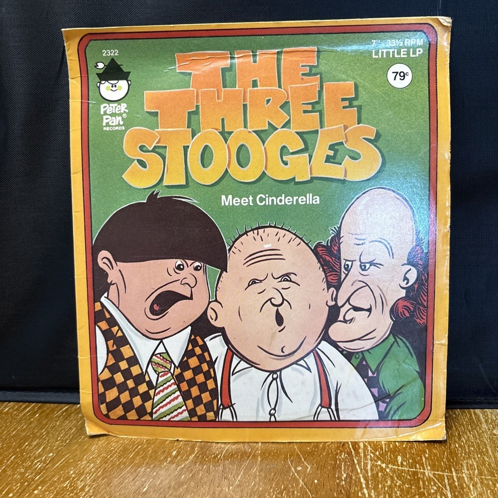 The Three Stooges Meet Cinderella! By Peter Pan Records. 7"-33 1/3 RPM Little LP - Picture 1 of 5